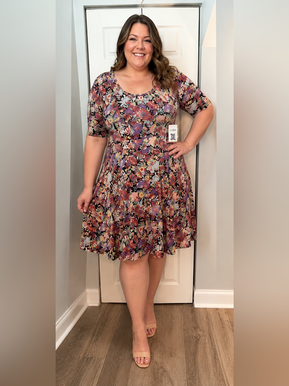 LuLaRoe Nicole Dress 3XL Floral Scoop Neck Fit Flare New With Tags